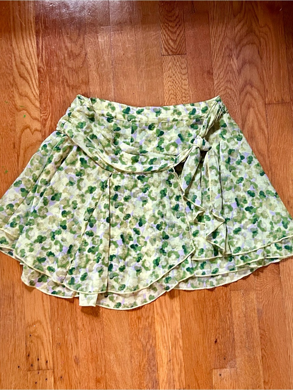 aerie Green Floral Wrap Skirt with Tie Waist